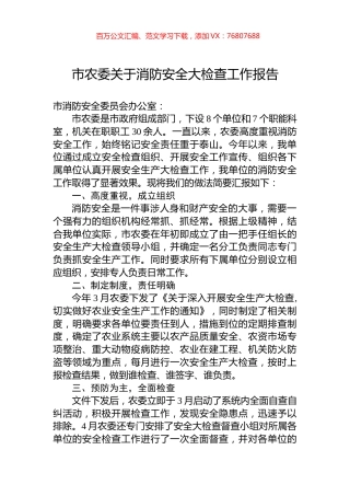 市农委关于消防安全大检查工作报告.docx