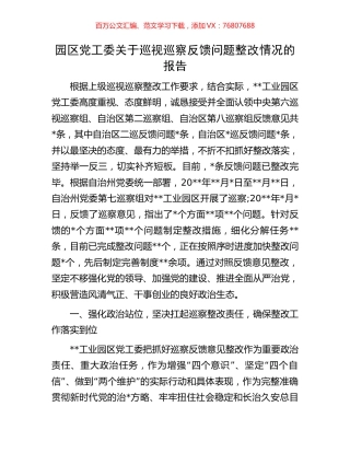 园区党工委关于巡视巡察反馈问题整改情况的报告.docx