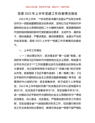 党委2023年上半年党建工作自查情况报告.docx
