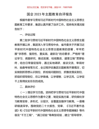 国企2023年主题教育自评报告.docx