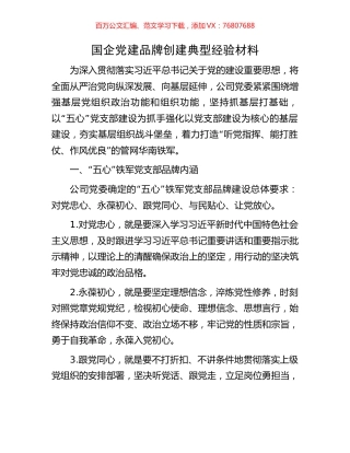 国企党建品牌创建典型经验材料.docx
