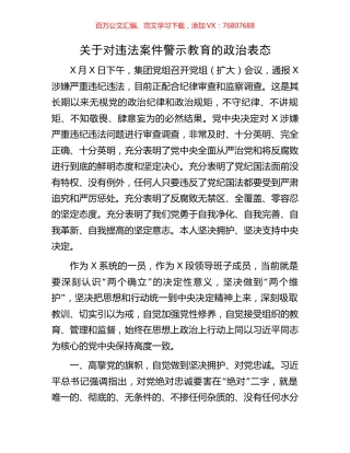 关于对违法案件警示教育的政治表态.docx