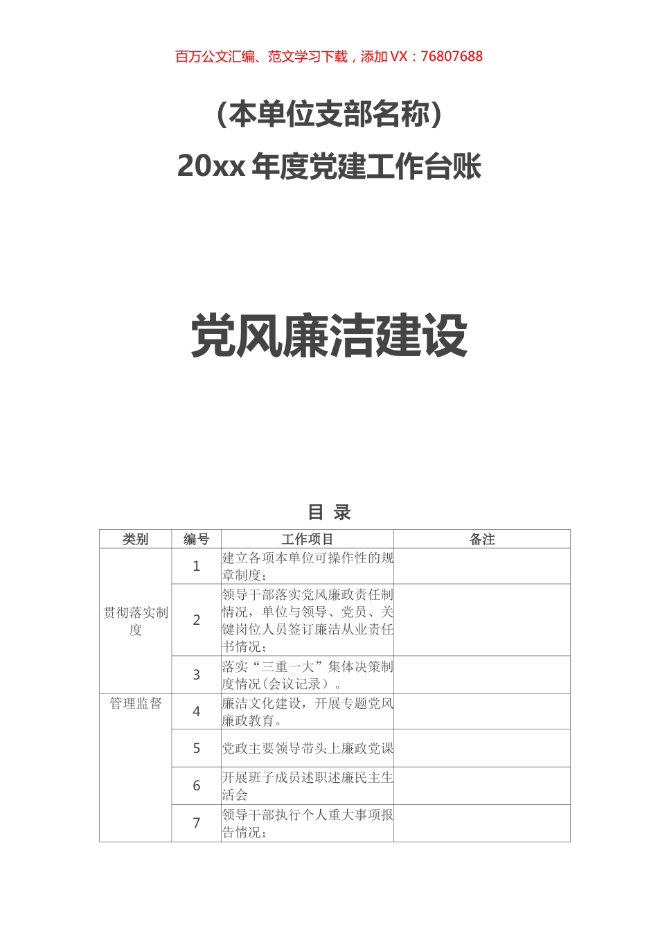 党风廉洁建设工作台账目录.docx_第1页