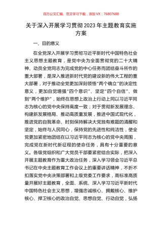 关于深入开展学习贯彻2023年主题教育实施方案.docx