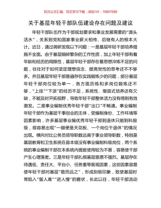 关于基层年轻干部队伍建设存在问题及建议.docx