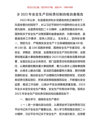 乡2023年安全生产目标责任制自检自查报告.docx