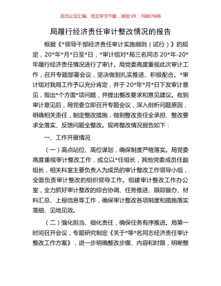 局履行经济责任审计整改情况的报告.docx
