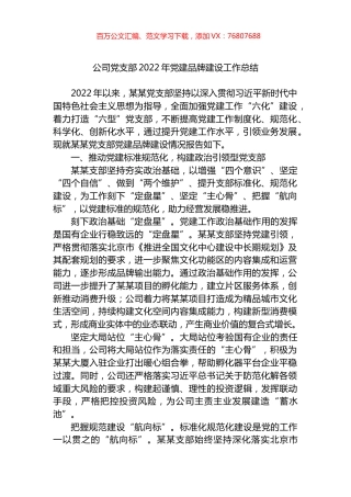 公司党支部2022年党建品牌建设工作总结.docx