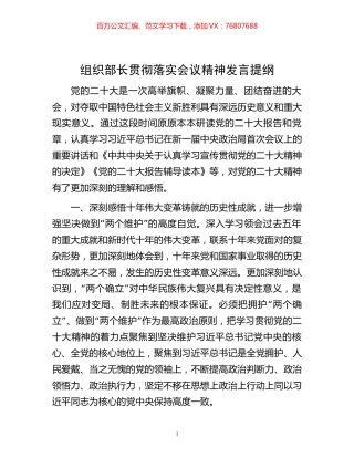 20221119-组织部长贯彻落实会议精神发言提纲.docx