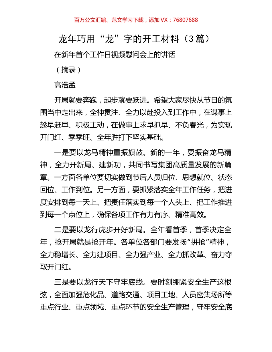龙年巧用“龙”字的开工材料（3篇）.docx_第1页