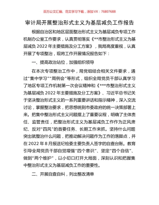 审计局开展整治形式主义为基层减负工作报告.docx