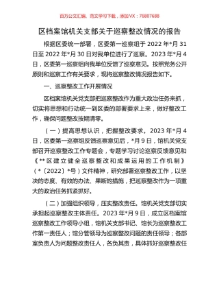 区档案馆机关支部关于巡察整改情况的报告.docx
