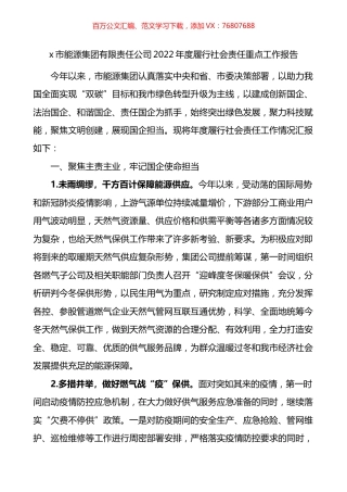 市能源集团有限责任公司2022年度履行社会责任重点工作报告.docx