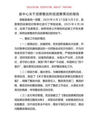 县中心关于巡察整改阶段进展情况的报告.docx
