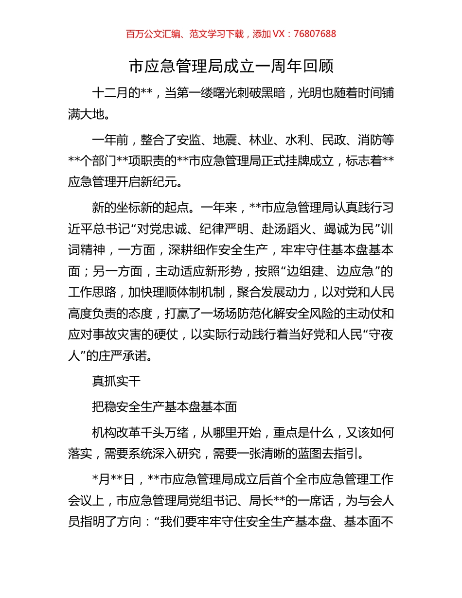 市应急管理局成立一周年回顾.docx_第1页
