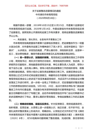 中共潍坊市体育局党组：关于巡察整改进展情况的通报.doc