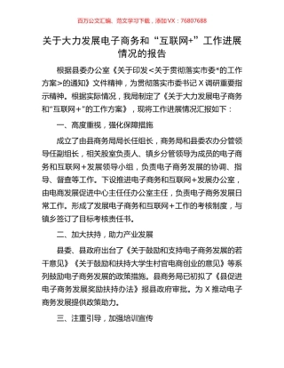 关于大力发展电子商务和“互联网+”工作进展情况的报告.docx
