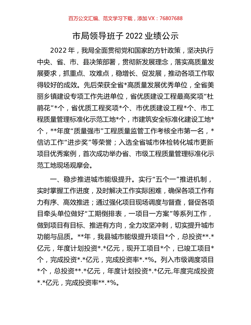市局领导班子2022业绩公示.docx_第1页