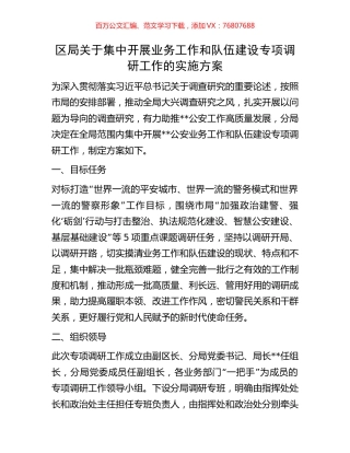区局关于集中开展业务工作和队伍建设专项调研工作的实施方案.docx