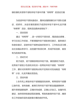 镇机关领导干部和年轻干部中开展“传帮带”的活动方案.docx