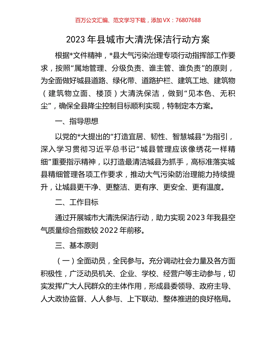2023年县城市大清洗保洁行动方案.docx_第1页