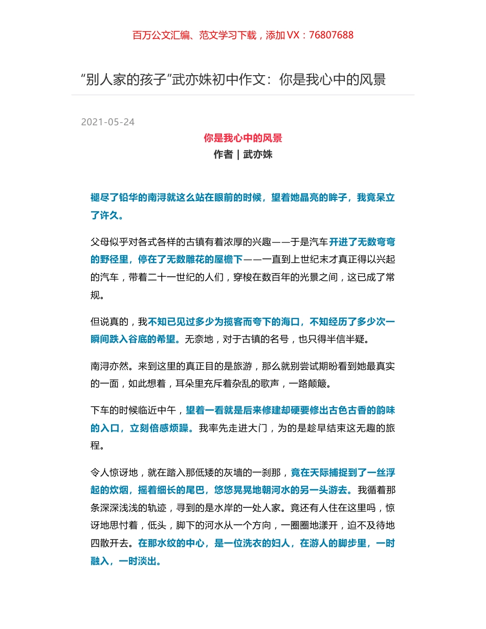 “别人家的孩子”武亦姝初中作文：你是我心中的风景.docx_第1页