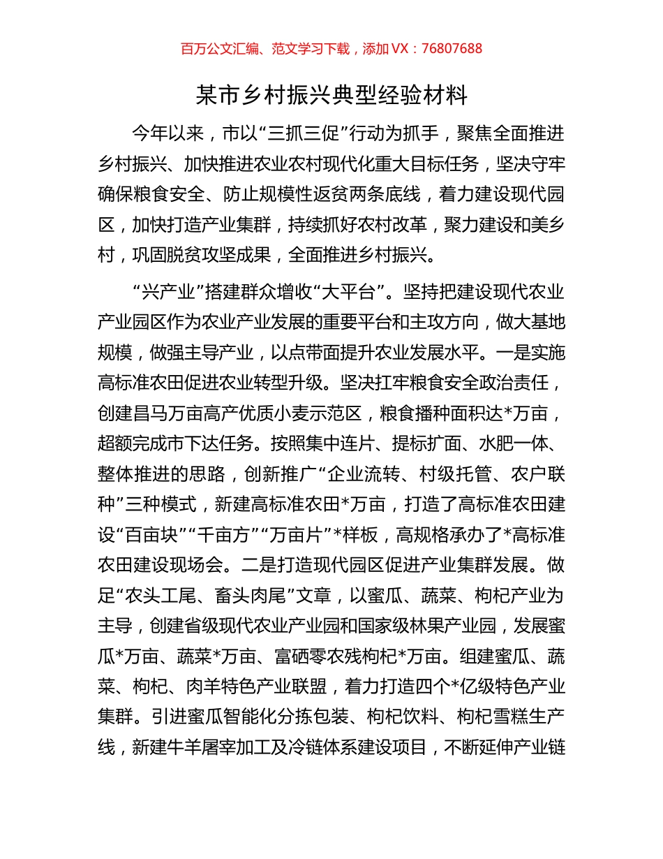 某市乡村振兴典型经验材料.docx_第1页
