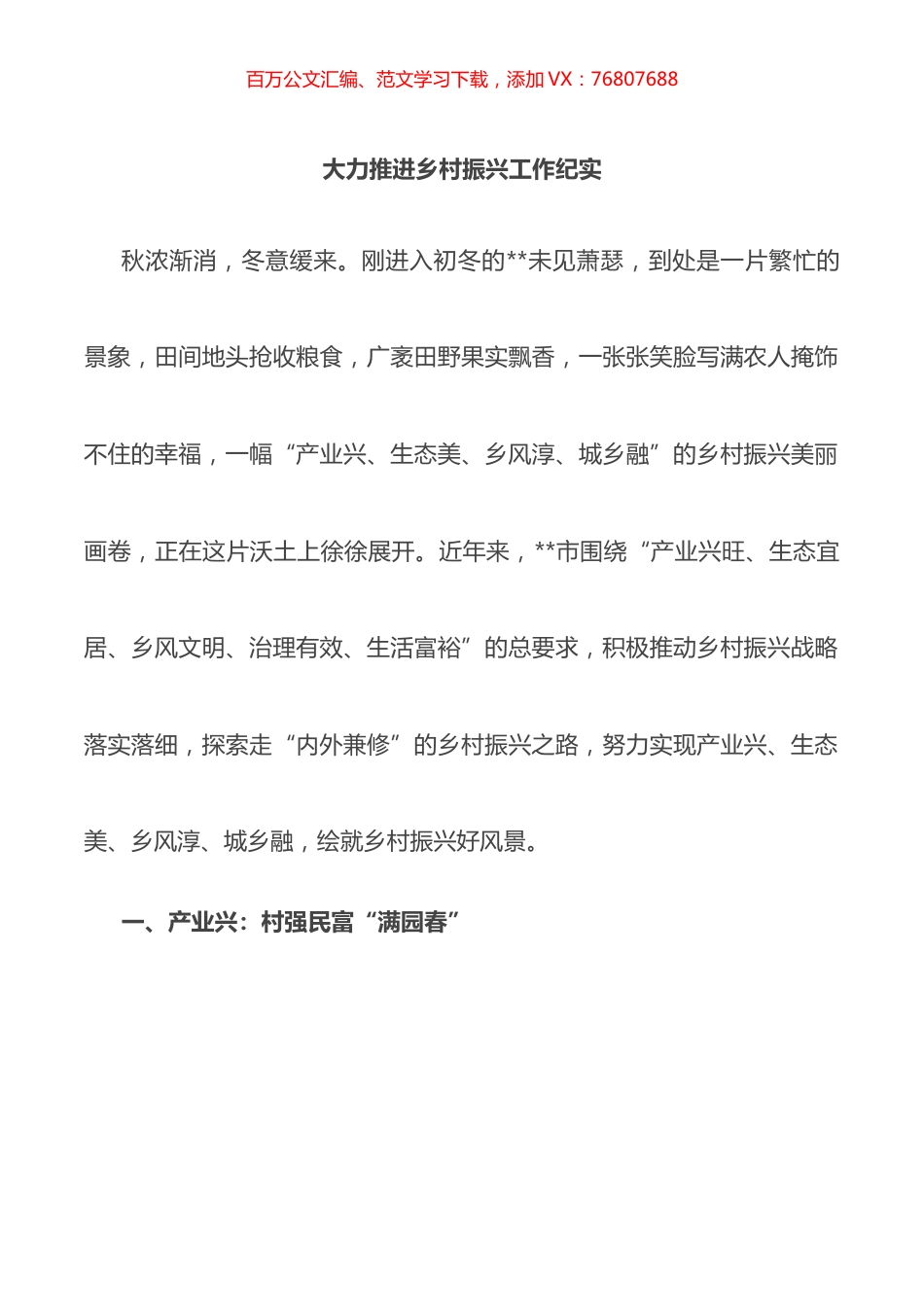 大力推进乡村振兴工作纪实.docx_第1页