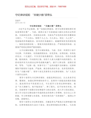 守纪律讲规矩　“关键少数”须带头.docx