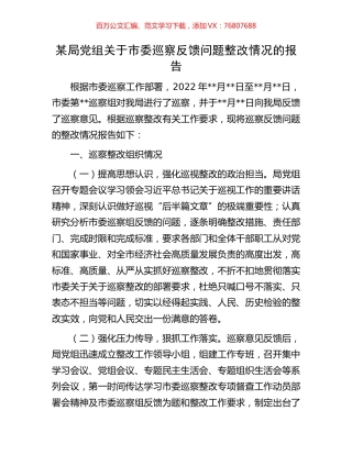 某局党组关于市委巡察反馈问题整改情况的报告.docx