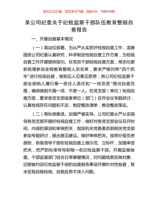 某公司纪委关于纪检监察干部队伍教育整顿自查报告.docx