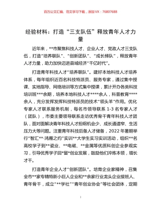 -经验材料：打造“三支队伍”释放青年人才力量.docx
