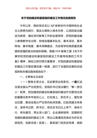 关于党的建设和基层组织建设工作情况自查报告.docx