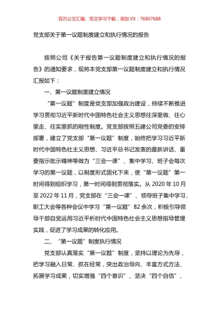 党支部关于第一议题制度建立和执行情况的报告.docx