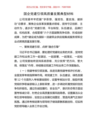 国企党建引领高质量发展典型材料.docx
