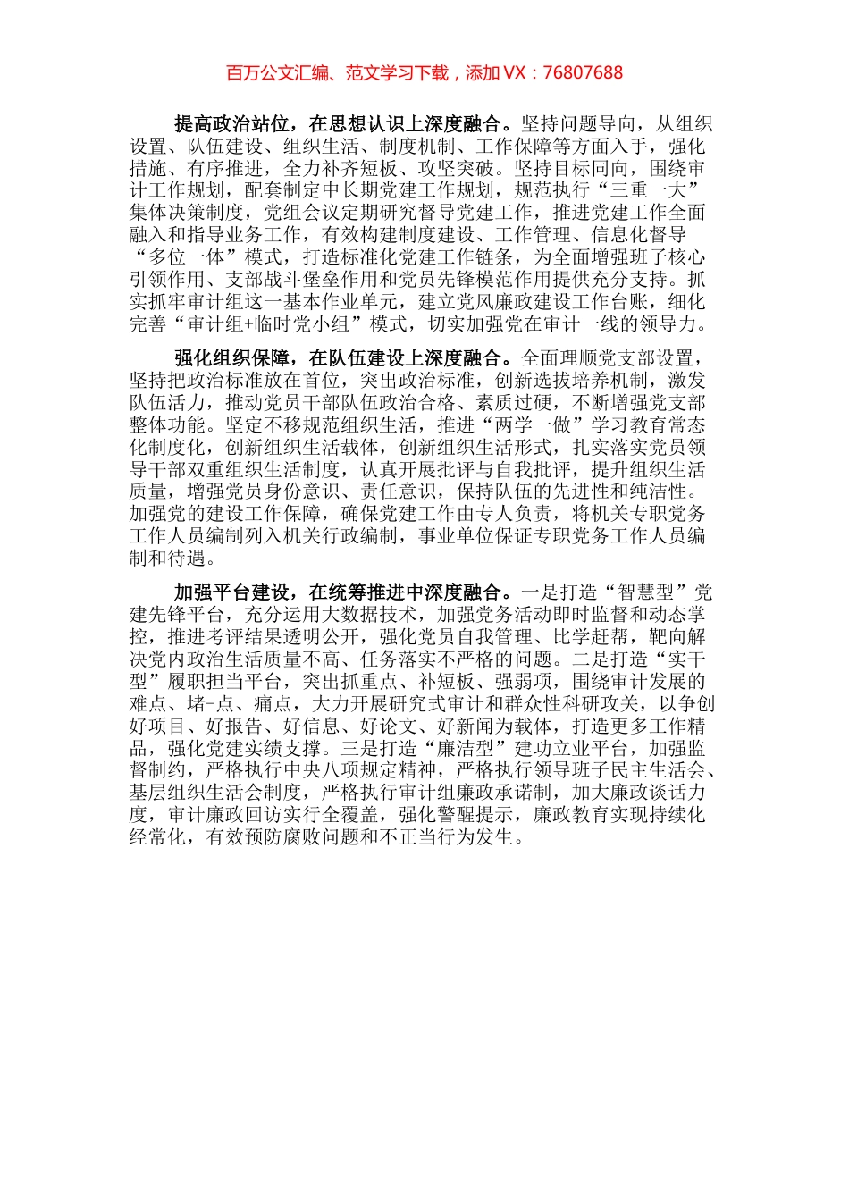 基层审计机关推进党建工作与审计业务深度融合的着力点.docx_第1页