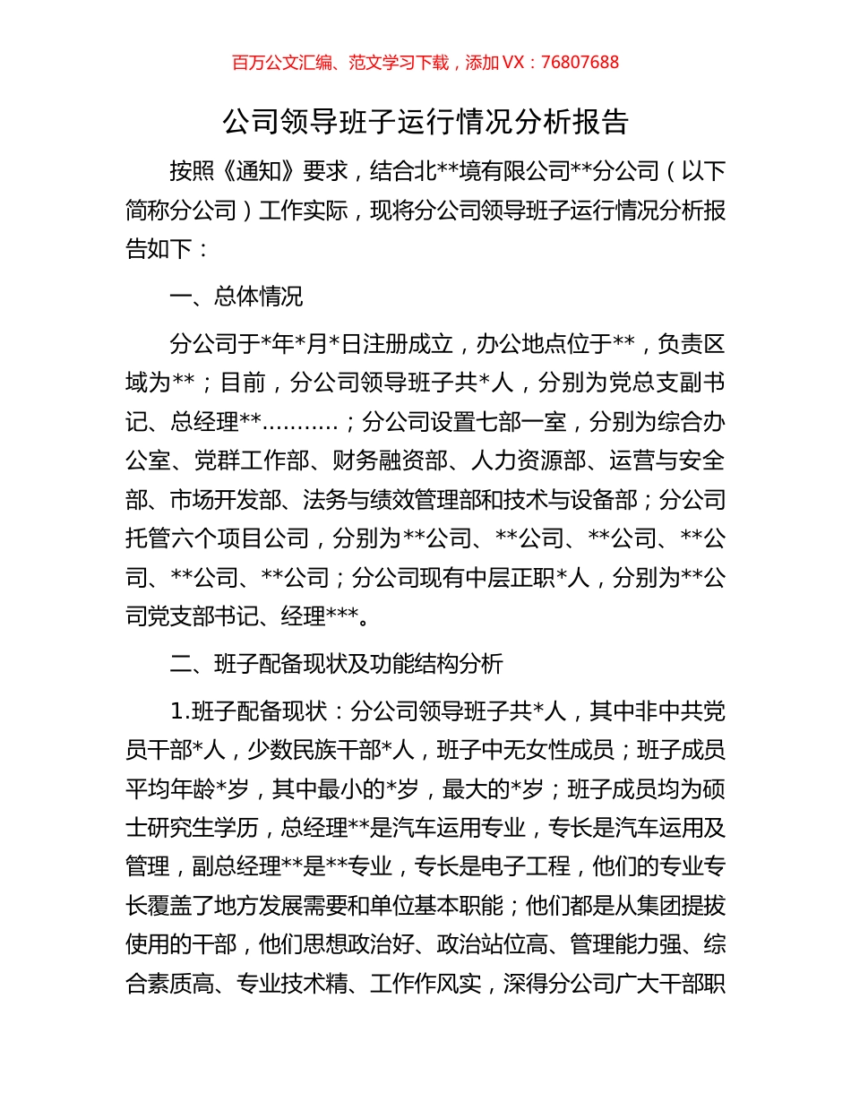 公司领导班子运行情况分析报告.docx_第1页