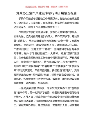 党政办公室作风建设专项行动开展情况报告.docx