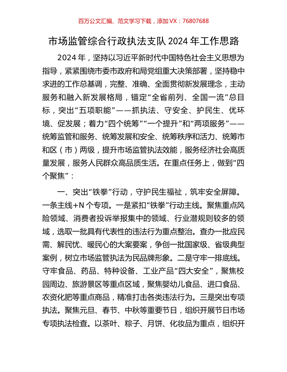 市场监管综合行政执法支队2024年工作思路.docx_第1页