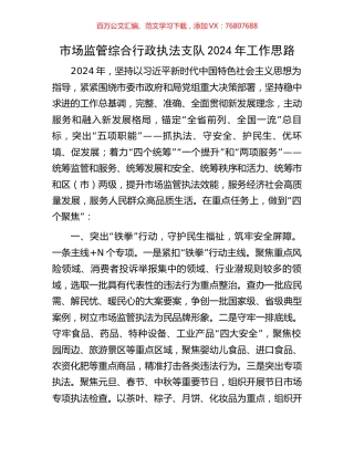 市场监管综合行政执法支队2024年工作思路.docx