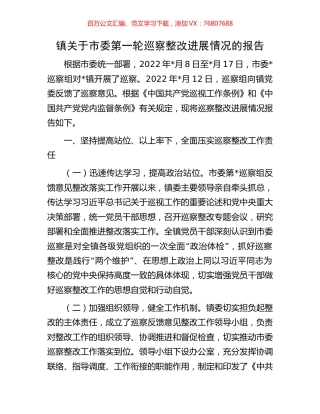 镇关于市委第一轮巡察整改进展情况的报告.docx