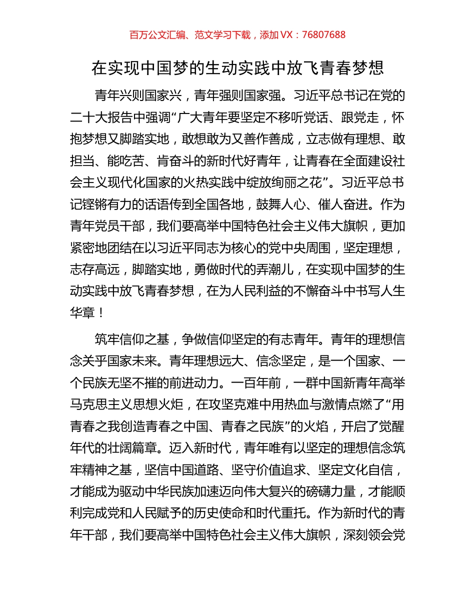 在实现中国梦的生动实践中放飞青春梦想.docx_第1页