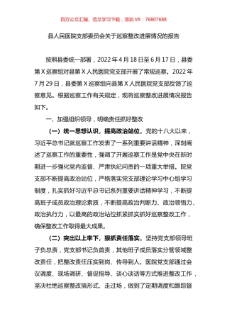 县人民医院支部委员会关于巡察整改进展情况的报告.docx