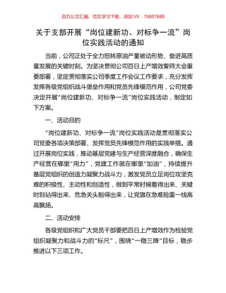 关于支部开展“岗位建新功、对标争一流”岗位实践活动的通知.docx