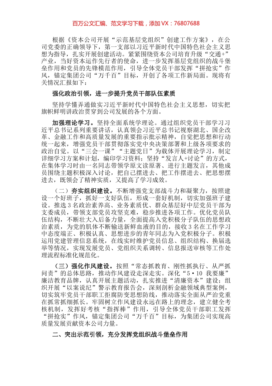 资本公司“示范基层党组织”申报材料.docx_第1页