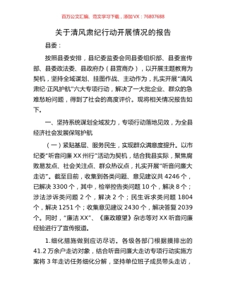 关于清风肃纪行动开展情况的报告.docx