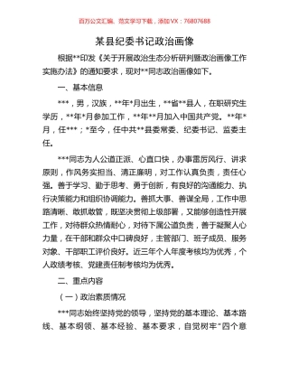 某县纪委书记政治画像.docx