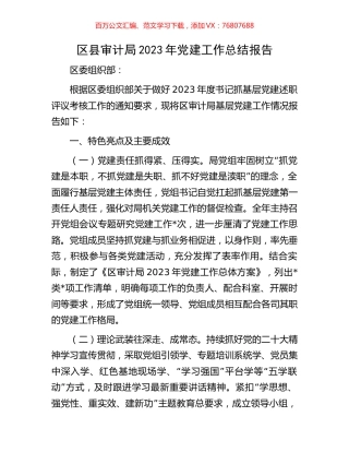 区县审计局2023年党建工作总结报告.docx