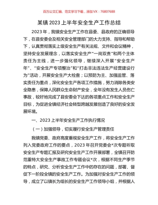 某镇2023上半年安全生产工作总结.docx