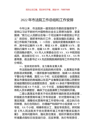 2022年市法院工作总结和工作安排.docx